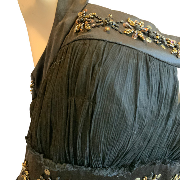 Sue Wong Nocturne Black Velvet Silk Crepe Beaded Halter Dress sz 10 - Picture 12 of 12